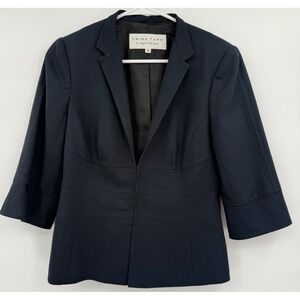 Trina Turk Women's Navy Blue Blazer Jacket‎ Hook Front 3/4 Sleeve Size 8